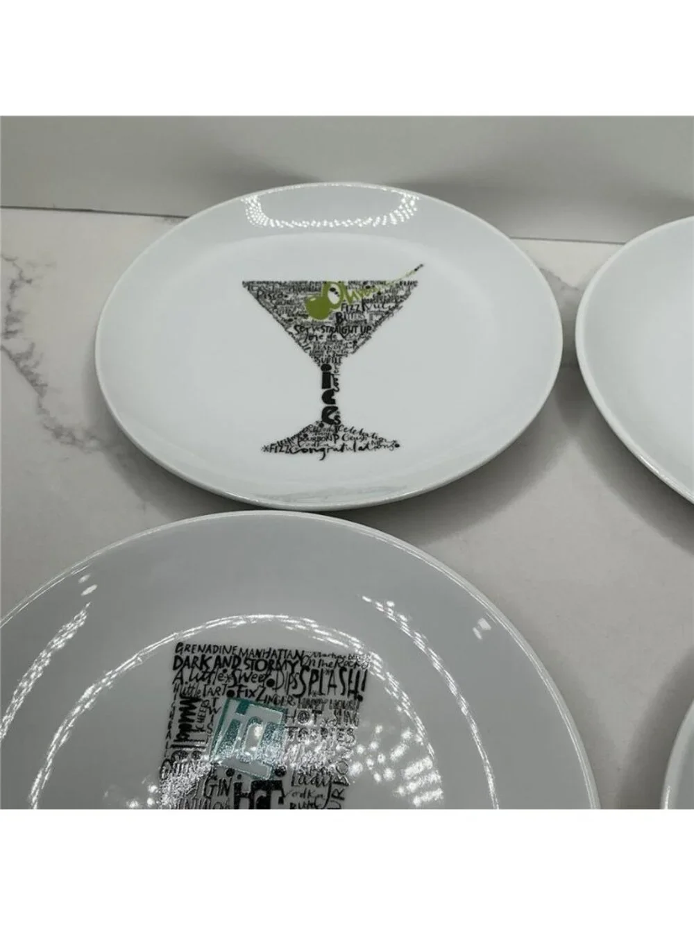 6 Appetizer Plates Crate & Barrel CHILL APPETIZER Black & White Plates - 6 3/4